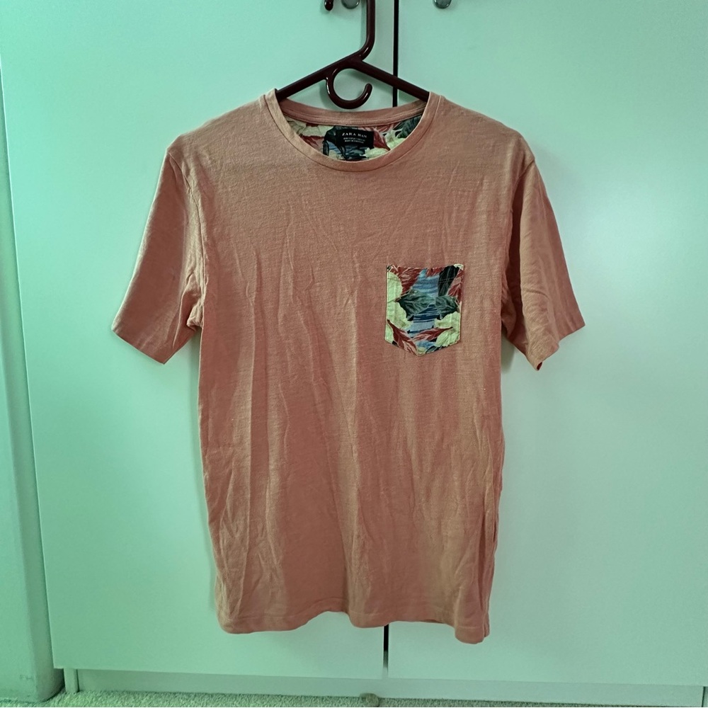 Zara Men Pink Short Sleeve Tee Classic Cotton Size SMALL